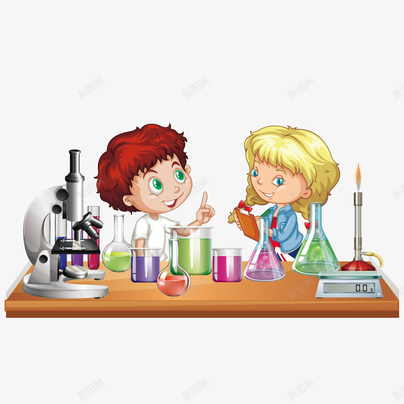 科学实验png免抠素材_88icon https://88icon.com 同学 显微镜 烧瓶 记录 讲解