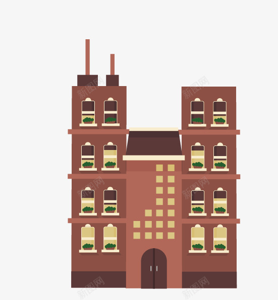 红色居民区建筑png免抠素材_88icon https://88icon.com 卡通楼房 卡通欧式建筑楼房 教堂 矢量建筑