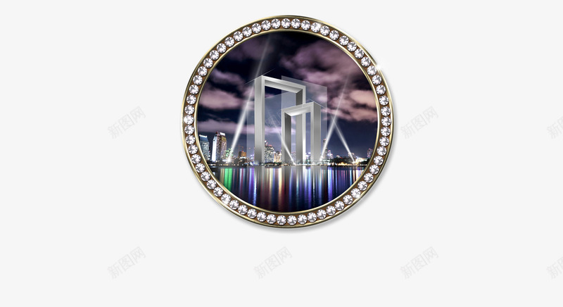 城市缩影psd免抠素材_88icon https://88icon.com 圆形边框 城市缩影 钻石边框
