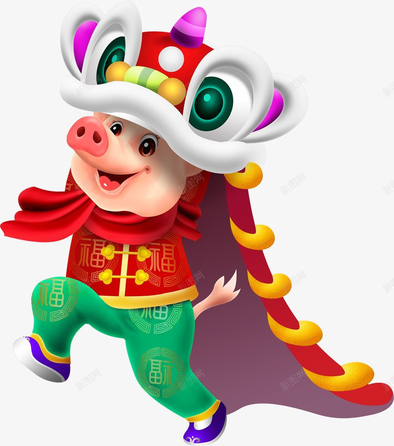 2019猪年舞狮子png免抠素材_88icon https://88icon.com 2019年 中国风 传统 元旦 小孩子舞狮 庆祝 彩绘舞狮 新年快乐 猪年 舞狮 过年