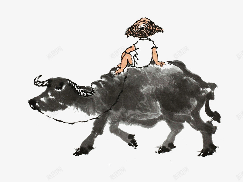 骑在牛背上的小男孩png免抠素材_88icon https://88icon.com 放牛娃 老牛 草帽