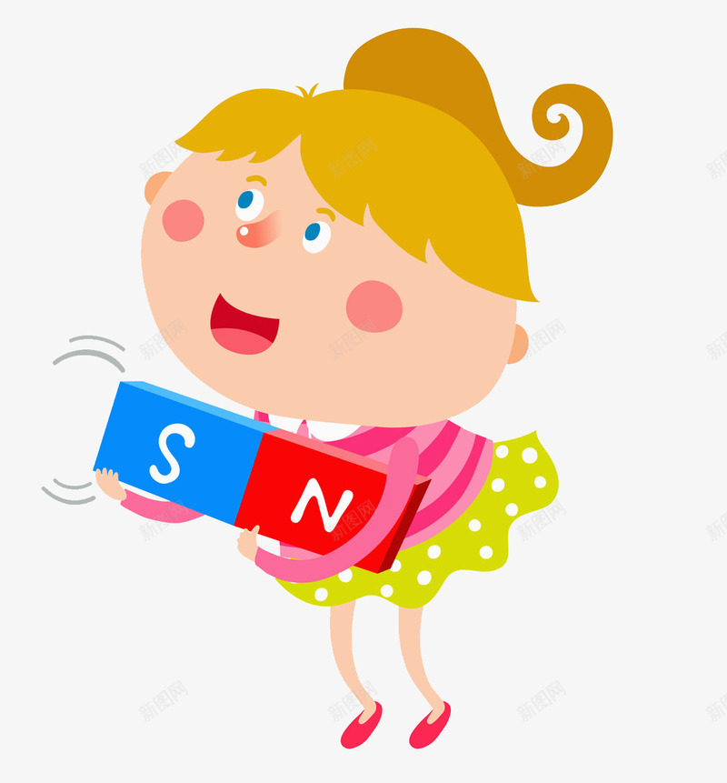 拿着磁铁的漂亮女孩png免抠素材_88icon https://88icon.com 卡通 可爱的 女孩 正负极 磁铁