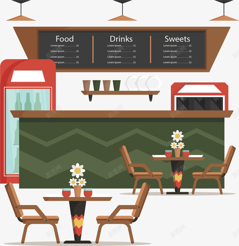 小清新快餐店矢量图ai免抠素材_88icon https://88icon.com 室内设计 快餐店 矢量png 矢量图 装修模板 装修设计 餐馆 饭店设计