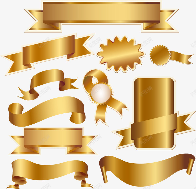 金黄色彩带标签UIpng免抠素材_88icon https://88icon.com ui 彩带 彩带飘飘 标签 金黄色