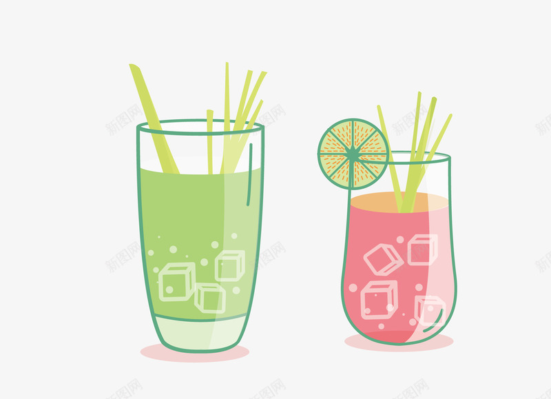 玻璃杯装的果汁png免抠素材_88icon https://88icon.com 凉饮 夏季饮料 果汁 矢量果汁 矢量果茶 粉色 绿色 鲜果茶