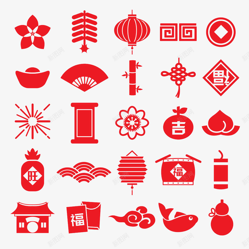 新年图案21png免抠素材_88icon https://88icon.com 元旦元素 新年红 灯笼福字年年有余 金元宝