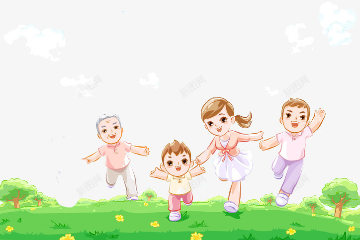 卡通春游踏青海报插画png免抠素材_88icon https://88icon.com 卡通手绘 奔跑 春游 欢乐 海报 绿色 草地 踏青