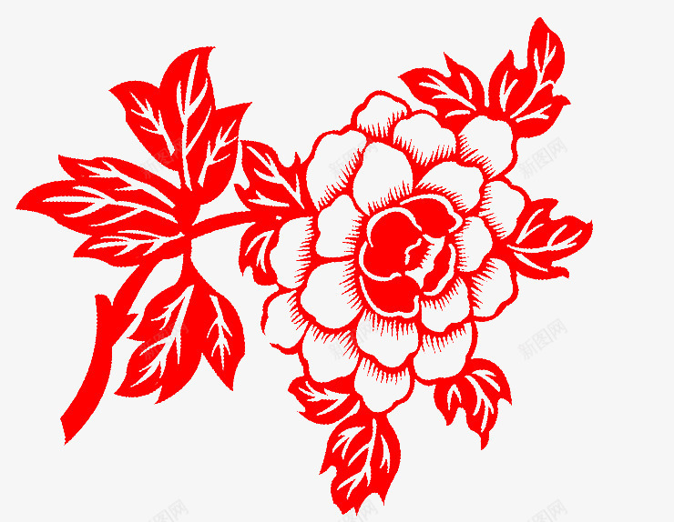 红色剪纸牡丹花中国风png免抠素材_88icon https://88icon.com 中国风 剪纸 牡丹花 红色