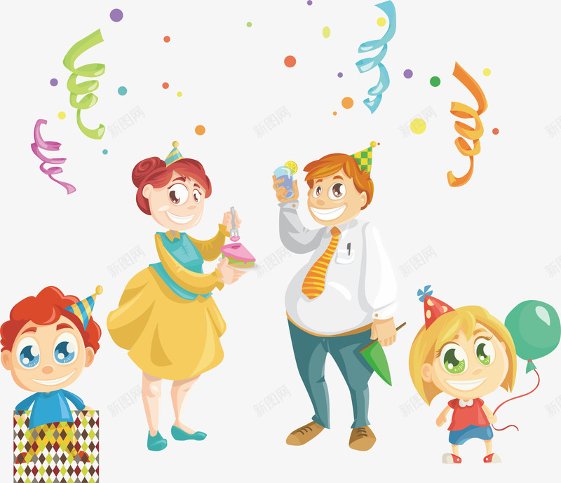庆祝聚会的家庭矢量图ai免抠素材_88icon https://88icon.com 全家人 卡通family 家人 我的家人 矢量图 礼品盒 礼物 聚会 蛋糕
