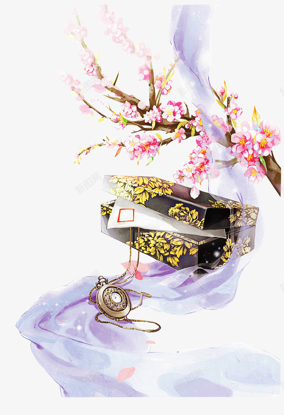 古典箱子丝带红色桃花花瓣png免抠素材_88icon https://88icon.com 丝带 古典箱子 红色桃花 花瓣