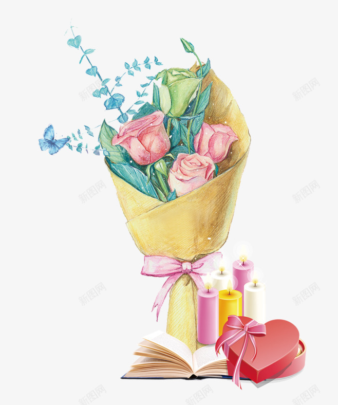 教师节的装饰花束与蜡烛png免抠素材_88icon https://88icon.com 一束花 感恩节 教师节 礼物 蜡烛