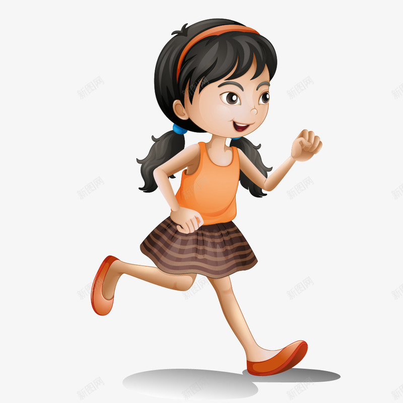 跑步女孩png免抠素材_88icon https://88icon.com JK制服 jk jk女生 卡通 女孩 手绘 棕色 橘色 水手服 短裙 简图 跑步