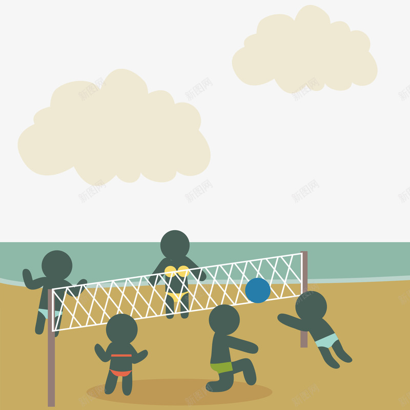 卡通可爱夏天沙滩打排球矢量图ai免抠素材_88icon https://88icon.com 专业排球 休闲 卡通 夏天 大海 孩子 打排球 沙滩 海浪 渡假 矢量图 蓝天 运动