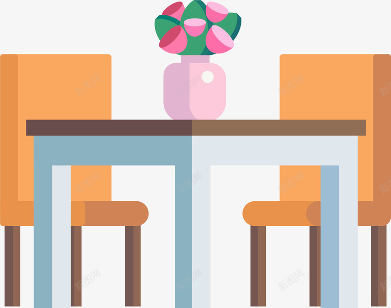 卡通餐桌家具装饰png免抠素材_88icon https://88icon.com 卡通餐桌 客厅 家具 家具图案 家庭装修 房间 扁平家具 椅子 花朵 装饰 餐桌