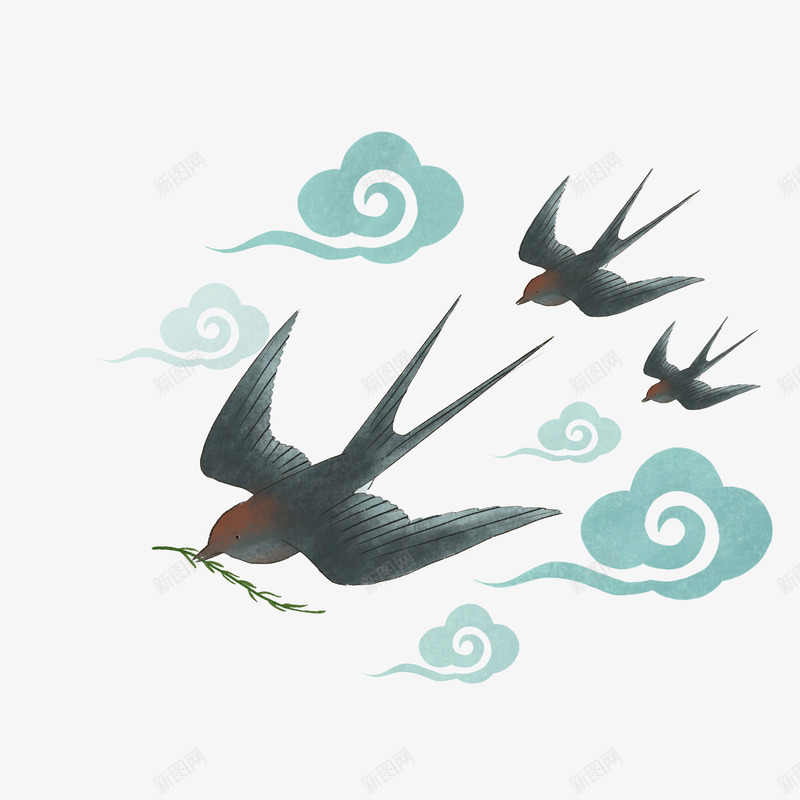 春风春天燕子蓝色祥云png免抠素材_88icon https://88icon.com 春分 春天 燕子 鸟类 蓝色 祥云