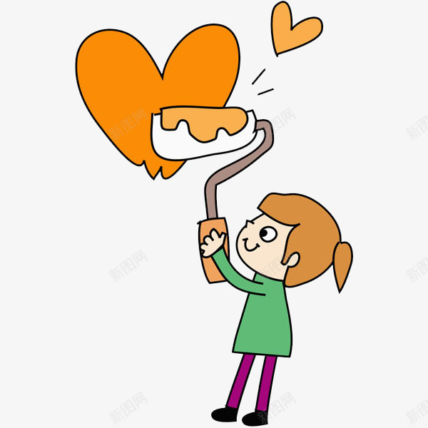 刷油漆的女孩png免抠素材_88icon https://88icon.com 卡通 小女孩 心形 插图 油漆工 粉刷 黄色的