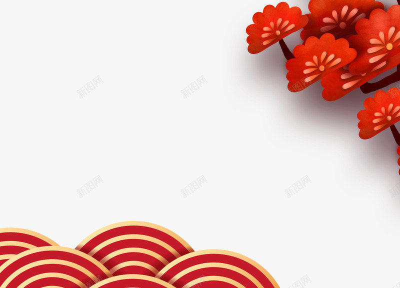 春节祥云松柏png免抠素材_88icon https://88icon.com 春节 松柏 波浪 祥云 素材 红色
