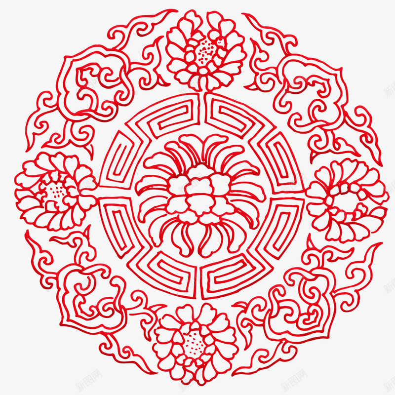 红色花朵线条底纹古典暗纹png免抠素材_88icon https://88icon.com 古典暗纹 圆形花边 复古边框 新中式模版 新中式风格背景 镂空古典花纹