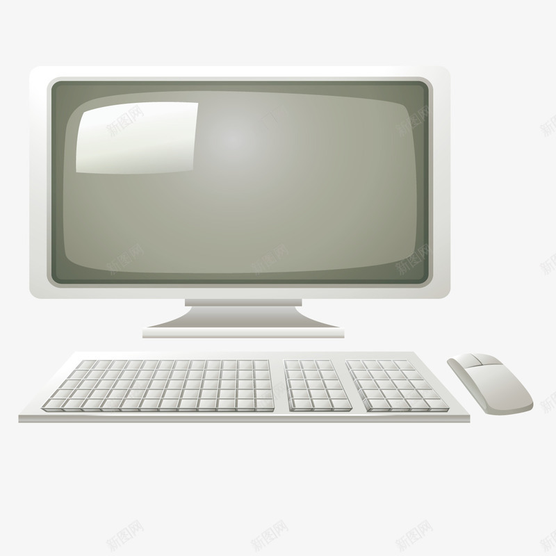 液晶电脑png免抠素材_88icon https://88icon.com 电脑 白色 键盘 鼠标