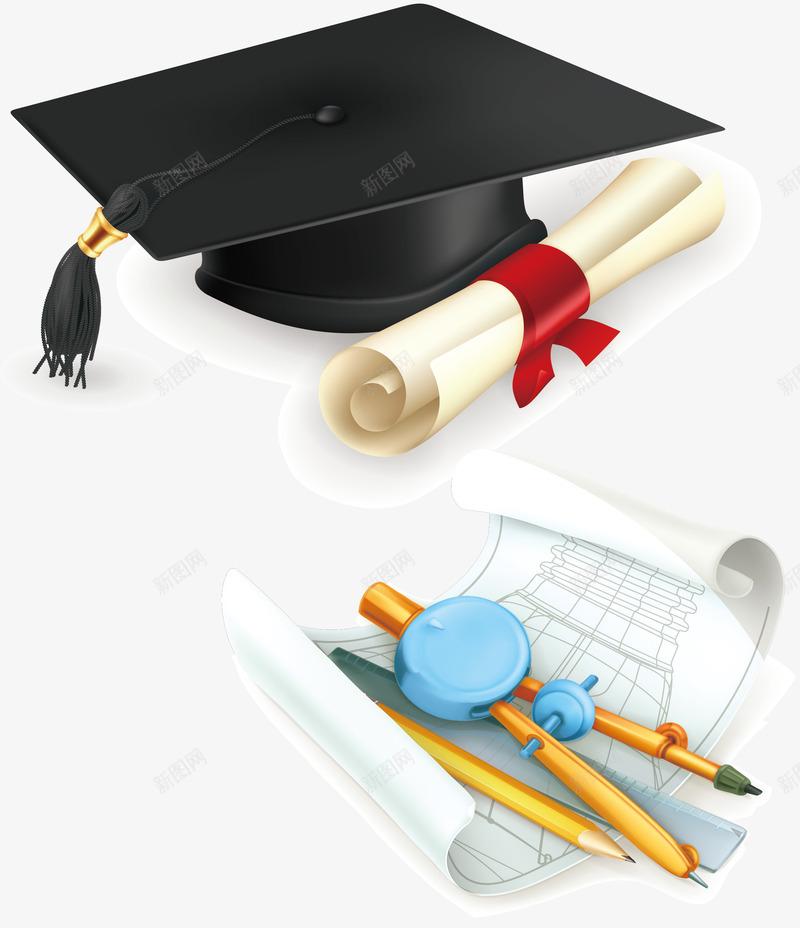 博士帽子png免抠素材_88icon https://88icon.com 图纸 圆规 学习用品 学位 学士学位 学士帽子 纸张 铅笔