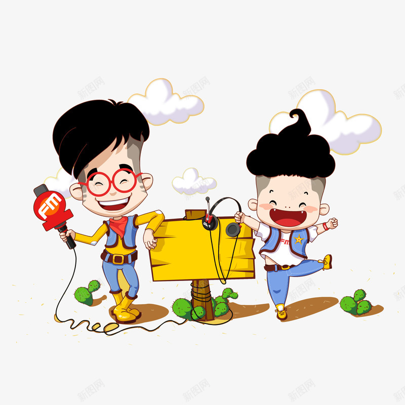 卡通电台主持人png免抠素材_88icon https://88icon.com FM 主持 主持人 动漫主持 卡通 卡通人物 小小主持人插画 漫画 电台 话筒