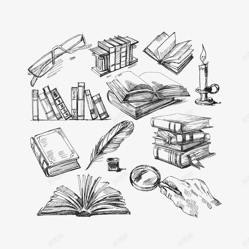 素描书本png免抠素材_88icon https://88icon.com 书 书本 手绘 素描