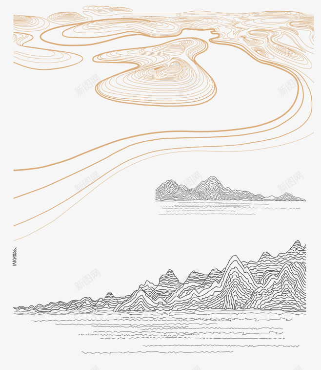 线条国画风元素png免抠素材_88icon https://88icon.com png 一阵风 国画风 山水 线条
