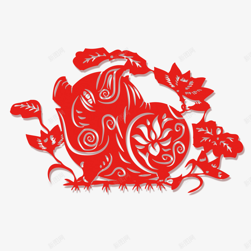 猪年剪纸红猪psd免抠素材_88icon https://88icon.com 2019年 2019春节 剪纸 春节窗花 猪年剪纸 红猪 红色风格