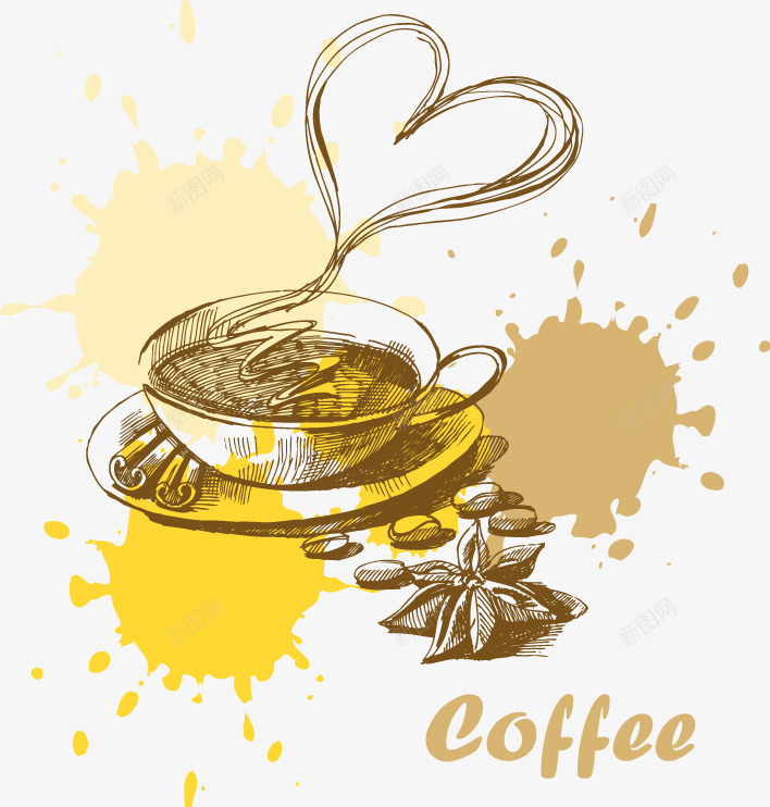 手绘咖啡杯png免抠素材_88icon https://88icon.com 八角 咖啡 喷溅 墨迹 心 手绘 插画 杯子 泼墨 线条 花椒 调料 食物