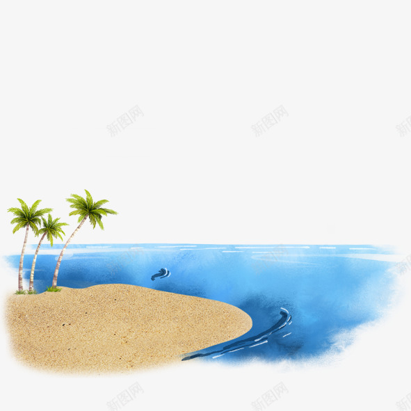 沙滩风情psd免抠素材_88icon https://88icon.com 树 沙滩 海水 绿色 蓝色 黄色