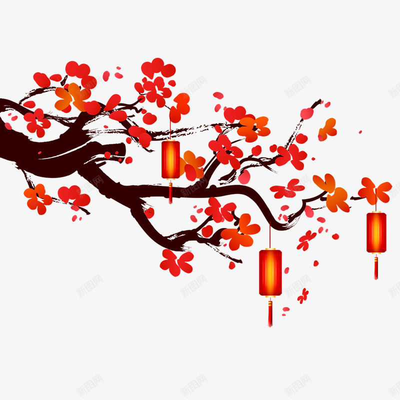 水墨梅花灯笼装饰png免抠素材_88icon https://88icon.com 国风 喜庆 春节日 元宵节 梅花 红色 水墨 水墨画 红灯笼 装饰