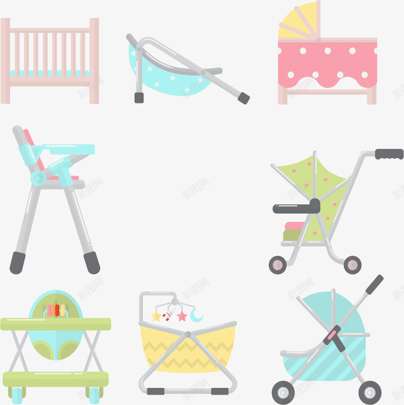 婴儿看护用品png免抠素材_88icon https://88icon.com 婴儿床 婴儿护栏 婴儿车 安全座椅 矢量素材