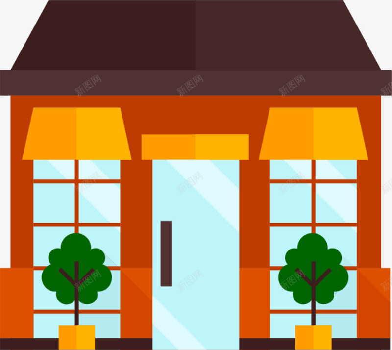 卡通街边商店房屋png免抠素材_88icon https://88icon.com 卡通房屋 商店小屋 商店房屋 小房子 居民区剪影 玻璃门 街边房屋