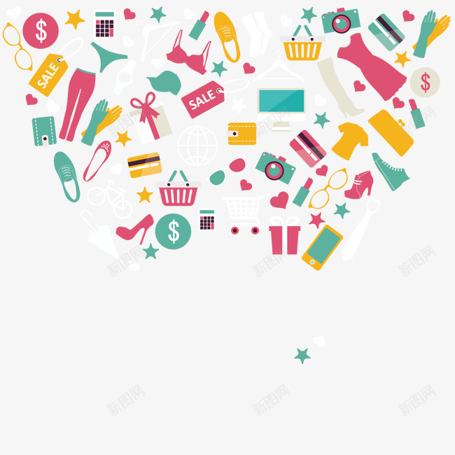 各种小商品卡通发散png免抠素材_88icon https://88icon.com 包包 卡通 口红 手机 星星 电脑 相机 眼镜 礼物 衣服 高跟鞋