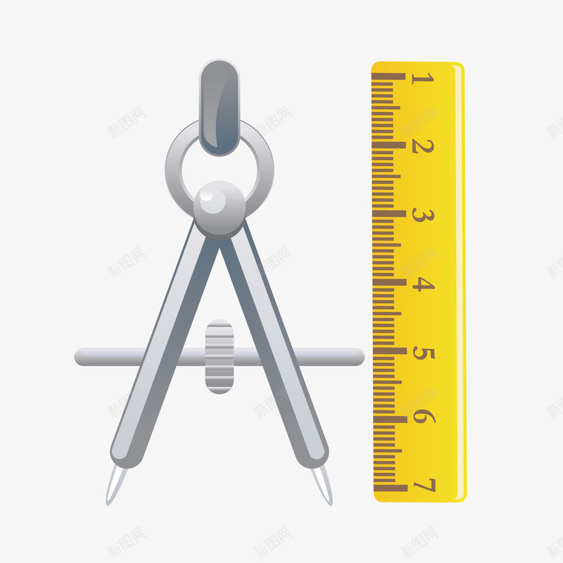 手绘圆规和格尺矢量图ai免抠素材_88icon https://88icon.com 圆规 手绘 文具 格尺 矢量图 精美的格尺 银色圆规图像