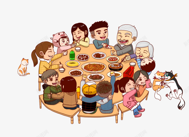 团圆饭手绘画png免抠素材_88icon https://88icon.com 团圆 年夜饭 手绘 新年 猪年 相册