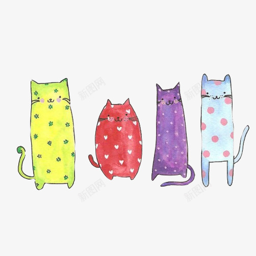 小猫动态各异片psd免抠素材_88icon https://88icon.com 微笑的猫 猫咪 紫色小猫 红色 青色猫