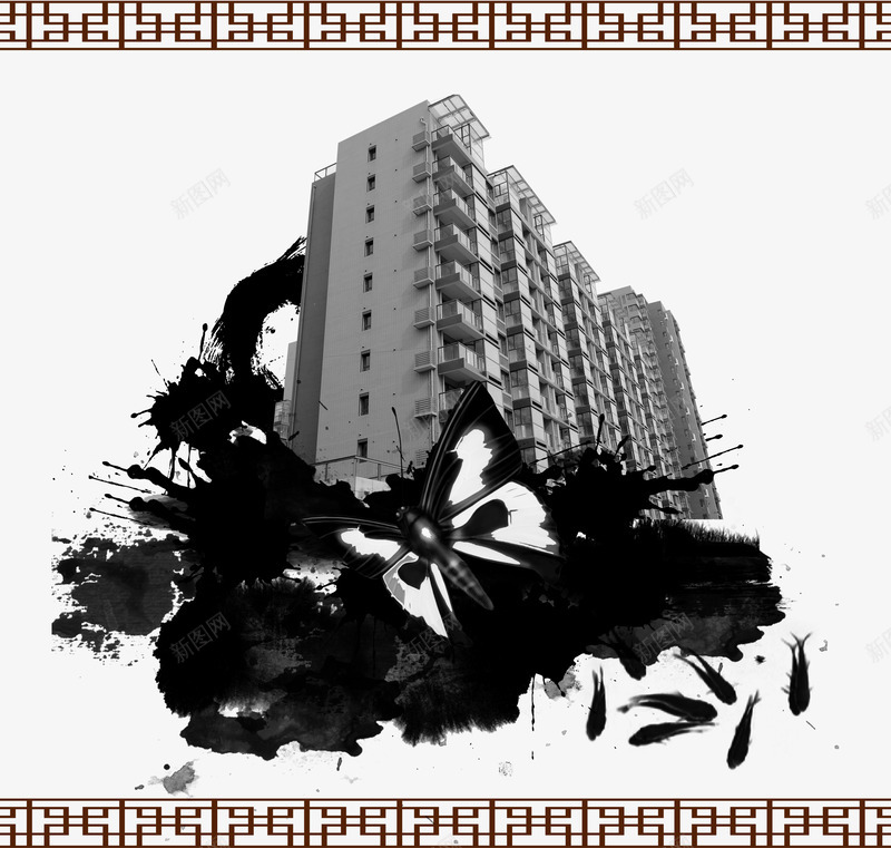 住宅楼房png免抠素材_88icon https://88icon.com 住宅 楼房 水墨 灰色