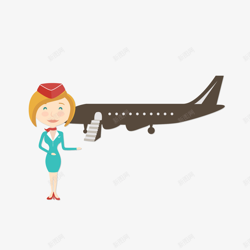 卡通空姐人物矢量图ai免抠素材_88icon https://88icon.com 人物设计 工作 微笑 机场 登机 空姐 飞机 矢量图