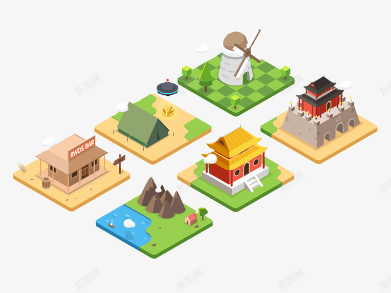 立体可爱建筑场景插画psd免抠素材_88icon https://88icon.com 建筑 房子 插画 立体