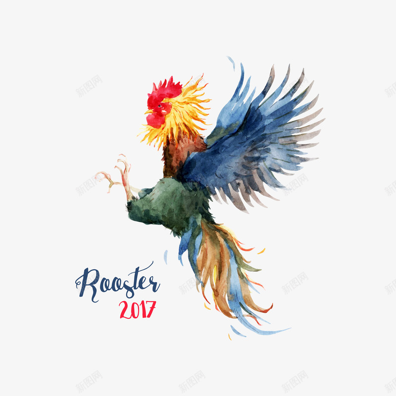 水彩绘跳跃公鸡png免抠素材_88icon https://88icon.com 彩绘公鸡免费png下载 水彩绘2017鸡年矢量图 水彩绘跳跃公鸡 跳跃公鸡