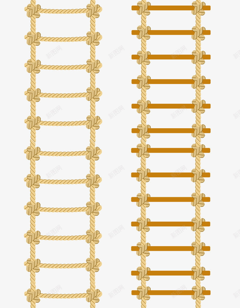 麻绳打结的梯子矢量图ai免抠素材_88icon https://88icon.com 云梯 橙色圆木梯子 淡黄色麻绳梯子 矢量云梯 矢量梯子 矢量素材 线性梯子 装饰性梯子 矢量图