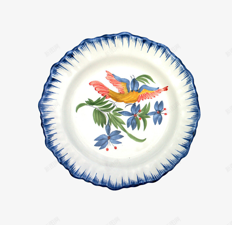 青花瓷盘子png免抠素材_88icon https://88icon.com 花纹 蓝色边纹 鸟语花香