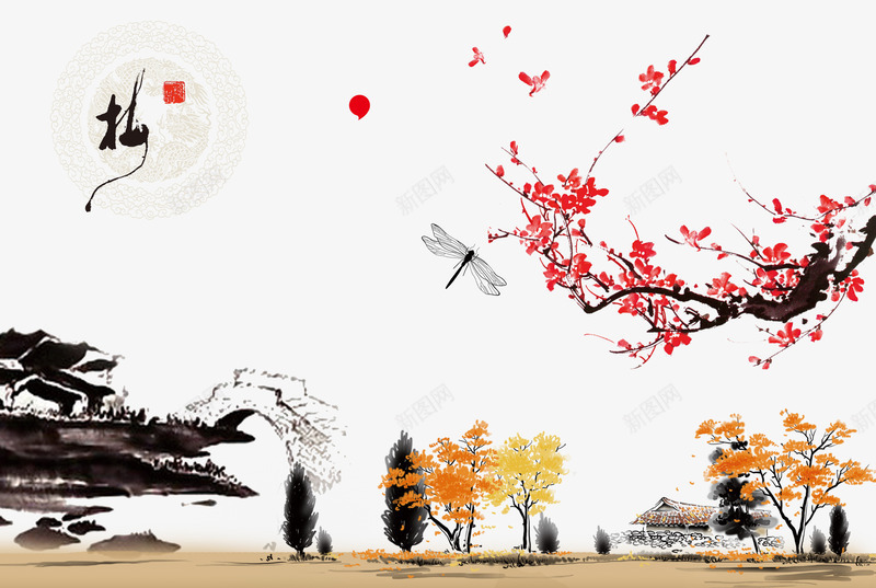 传统水墨画背景psd免抠素材_88icon https://88icon.com 中国传统元素图片素材 中国画图片 意境山水画素材 梅花图片 水墨画 水墨画素材 画室宣传单水墨画 腊梅素材