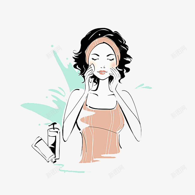 卸妆女人png免抠素材_88icon https://88icon.com 化妆品 卡通 卸妆 女人 手绘 棕色 蓝色 黑色