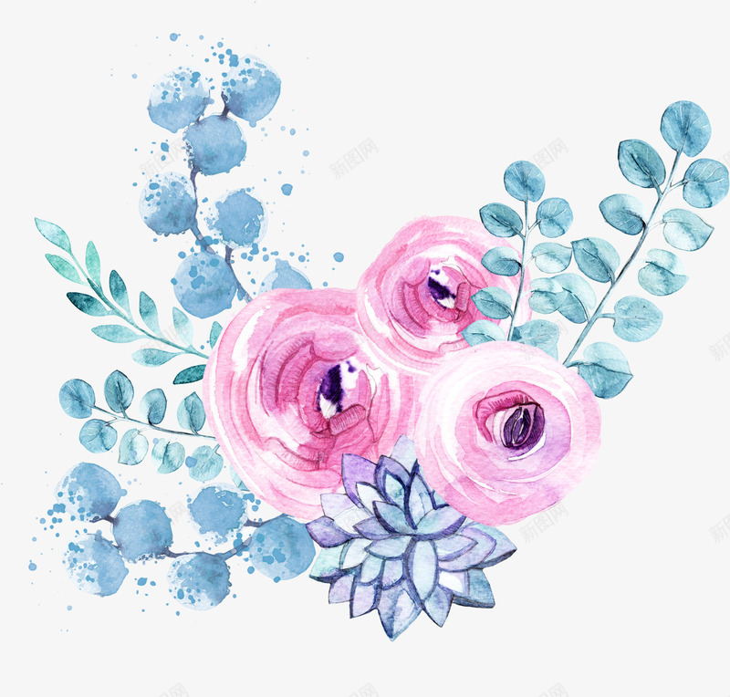 粉色泼墨玫瑰花png免抠素材_88icon https://88icon.com 中国风 免费png素材 叶子 唯美 水墨 水彩 泼墨 浅绿色 玫瑰花 粉色 艺术 装饰图案