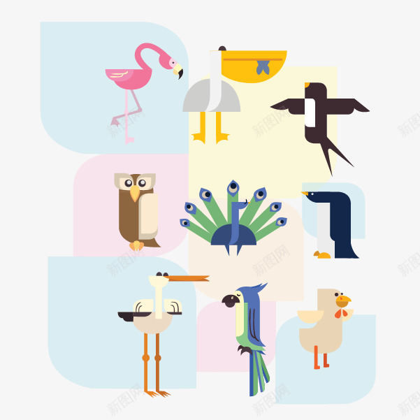 卡通手绘鸟类矢量图eps免抠素材_88icon https://88icon.com 卡通 孔雀 燕子 矢量图 鸵鸟 鹦鹉 麻雀 黑色燕子