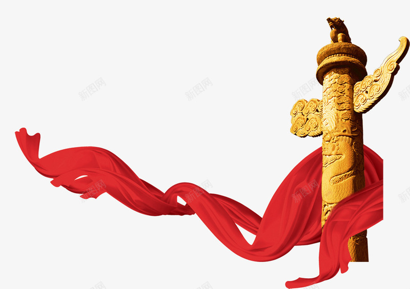 飘带围绕着祥云柱png免抠素材_88icon https://88icon.com 天安门 柱子 祥云 祥云柱 金色 飘带红色