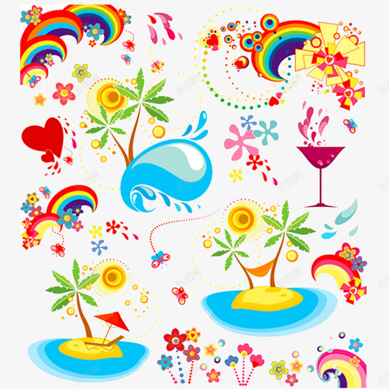 夏日缤纷主题元素psd免抠素材_88icon https://88icon.com 夏季缤纷 夏日主题 海边 矢量元素