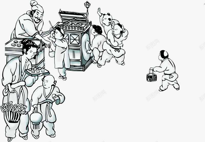 手绘漫画中国风地摊png免抠素材_88icon https://88icon.com 国风 地摊 漫画
